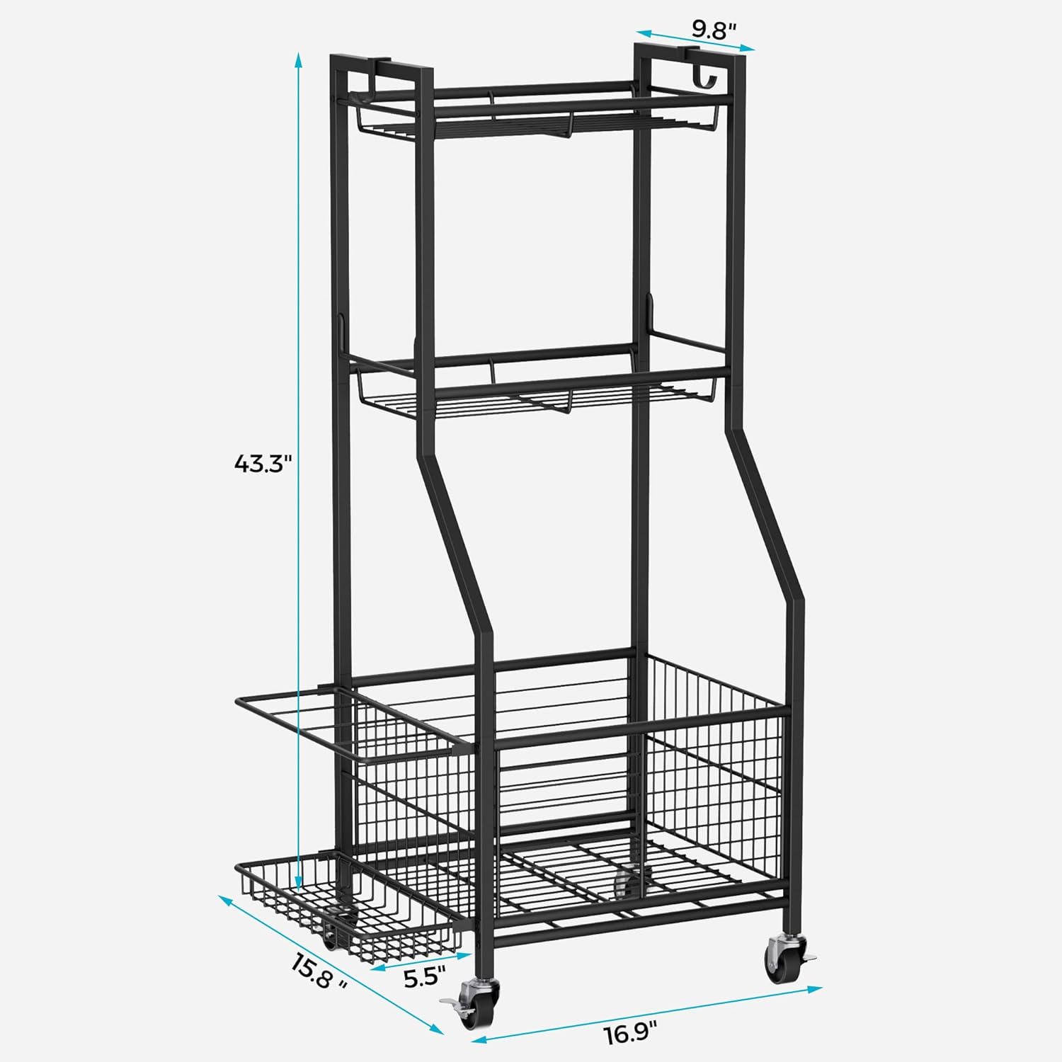 Sports Equipment & Toy Storage Rack with Wheels, 3-Tier Ball Organizer for Balls - Image 2