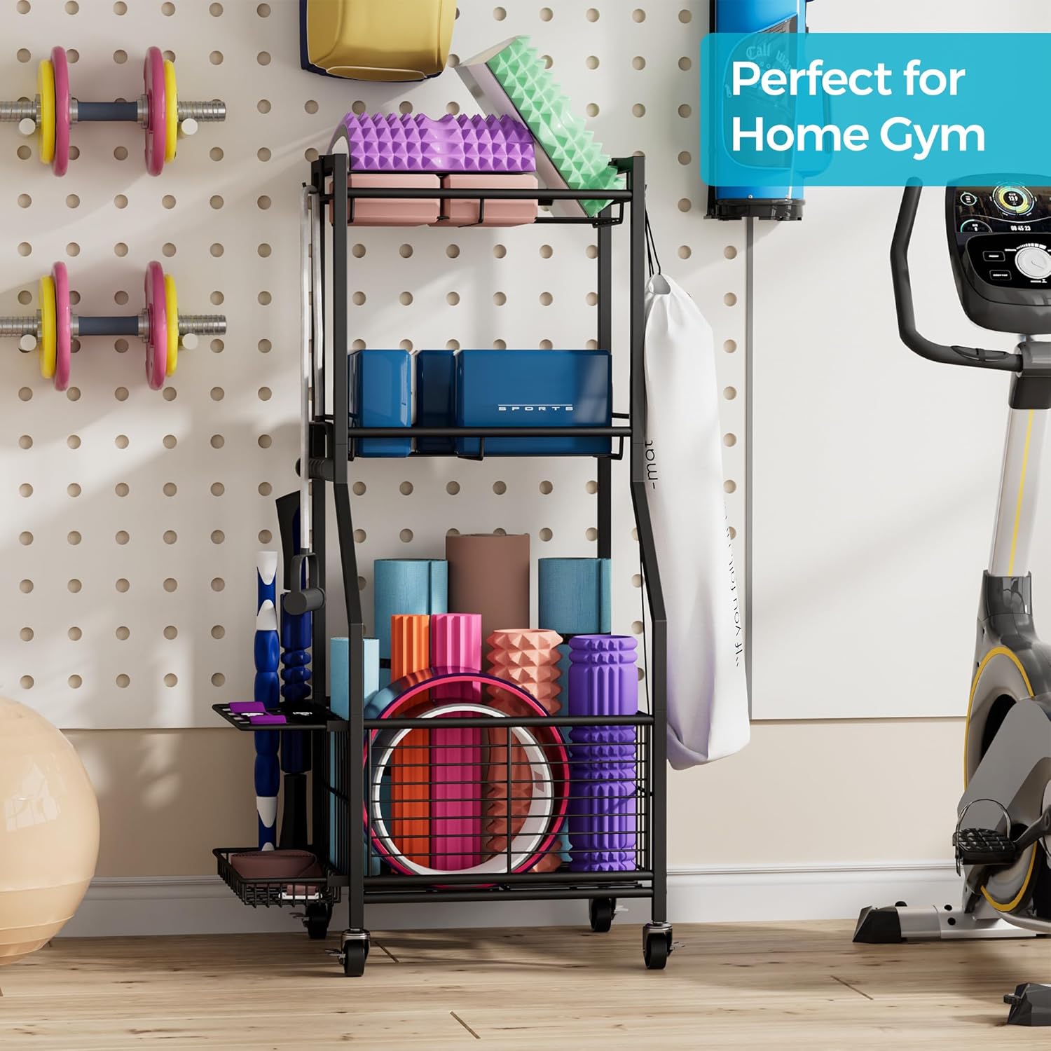 Sports Equipment & Toy Storage Rack with Wheels, 3-Tier Ball Organizer for Balls - Image 6